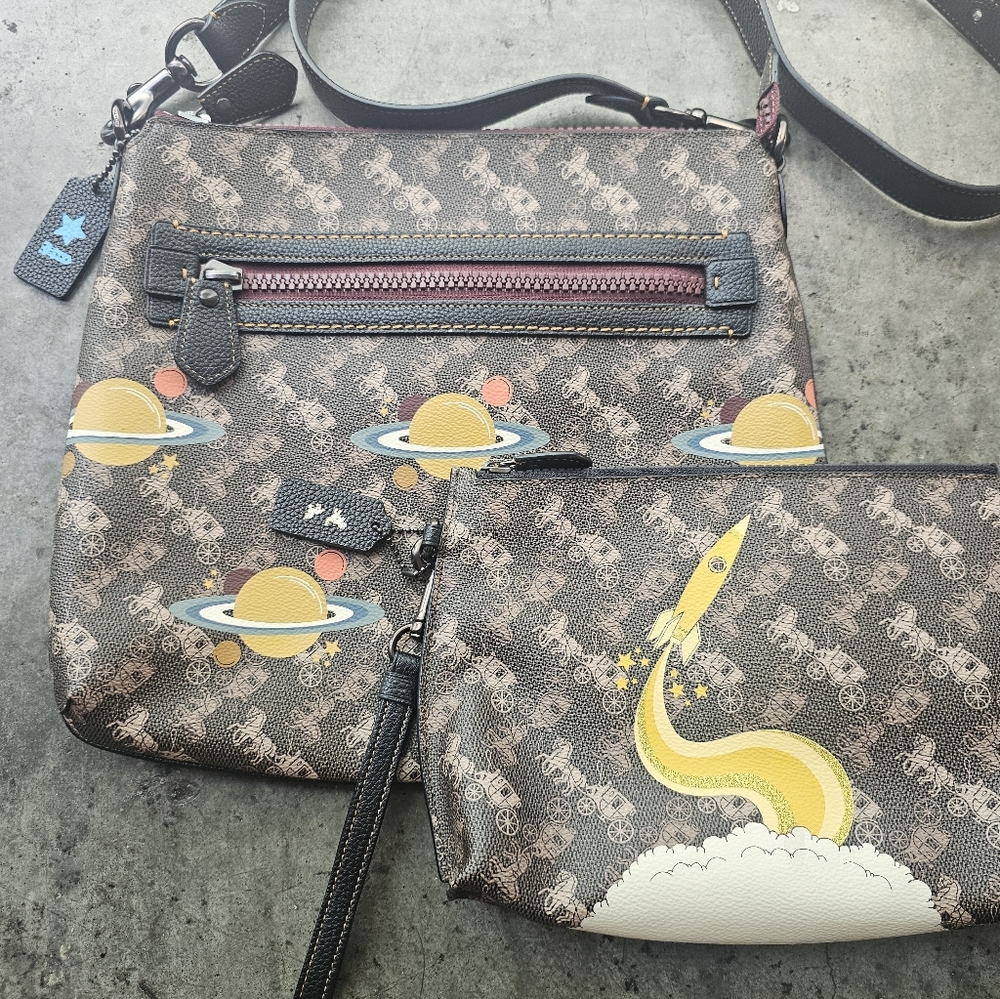 2 Piece COACH Leather Crossbody with Horse and Carriage Print and Planets